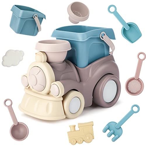 QLT Beach Toys for Toddlers - Kids Sand Toys Includes Beach Bucket, Truck Toy, Scoop, Trowel, Colander, Rake, Sand Castle Toys - Sandbox Toys with Gift Box