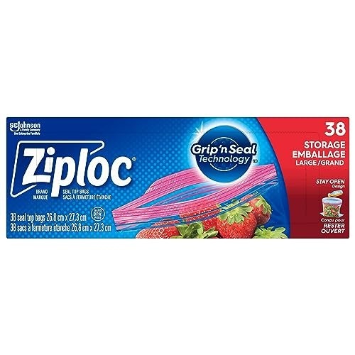 41EFuo2WfrL.jpg Ziploc Large Food Storage Bags, Grip 'n Seal Technology for Easier Grip, Open and Close, 38 Count - Image 1
