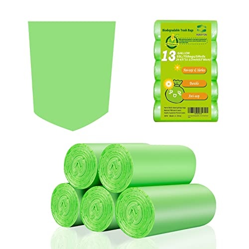 Trash Bags 13 Gallon Tall Kitchen Garbage Bags, Inwaysin Recycle Bags, Biodegradable Trash Bags, 75 Bags, Green