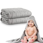Muslin Cotton Hooded Baby Bath Towel Sets Large 32 x 32 Inch Soft Unisex Bath Towels Bulk for Babies, Toddler, Infant, Newborn, Baby Gifts for Girl Boy (Light Gray, 2 Pieces)