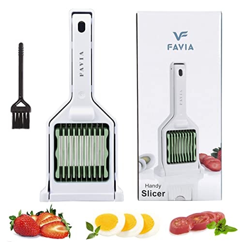 FAVIA Egg Slicer for Hard Boiled Eggs Mushroom Strawberry Cherry Tomato Kiwi Fruit with 9 Stainless Steel Blades Multipurpose Handy Kitchen Gadgets BPA Free Dishwasher Safe (Pastel Green)