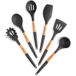 Silicone Cooking Utensils Set (6 pcs) Natural Wood Kitchen Utensils – Eco Friendly & BPA Free, Non Scratch & Non Stick Easy Grip Cooking Tools And Best Kitchen Gadgets Tools for Cookware - Image 3