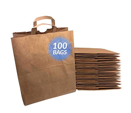 Reli. Paper Grocery Bags w/Handles (100 Pcs, Bulk)(12"x7"x14") Large Paper Grocery Bags, Shopping Bags w/Handles - Heavy Duty 57 Lbs Basis - Takeout/To Go Bags, Retail Bags, Brown Kraft Paper Bags