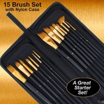 U.S. Art Supply 15 Piece Artist Long Handle Synthetic Paint Brush Set - Multi Functional Watercolor Gouache Oil Acrylic Brush Set in Zippered Nylon Pop-Up Travel Storage Case - Image 7