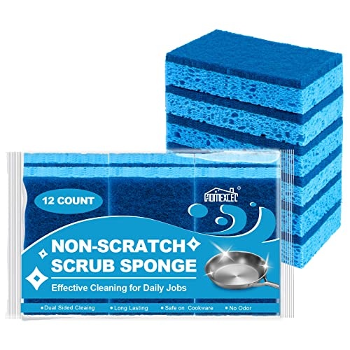 Non-Scratch Scrub Sponges Kitchen 12pcs,Safe on Non-Stick Cookware,Dual Sided Cleaning Sponges for Kitchen,Household,Bathroom and More