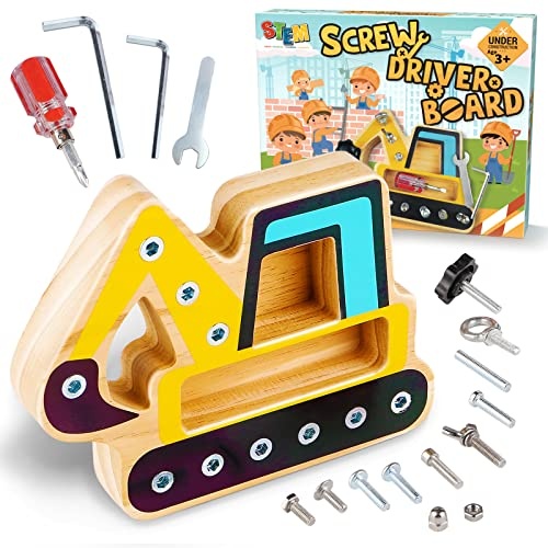 CozyBomB Screw Driver Board Preschool Toys - Montessori Toys for 3 Year Old Learning Fine Motor Skills Educational Sensory Toy for 3+ Year Old Activities Sensory STEM Wooden Tool Set Screwdriver