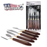 U.S. Art Supply 5-Piece Artist Stainless Steel Palette Knife Set - Wood Hande Flexible Spatula Painting Knives for Color Mixing Spreading, Applying Oil, Acrylic, Epoxy, Pouring Paint on Canvases, Cake - Image 3