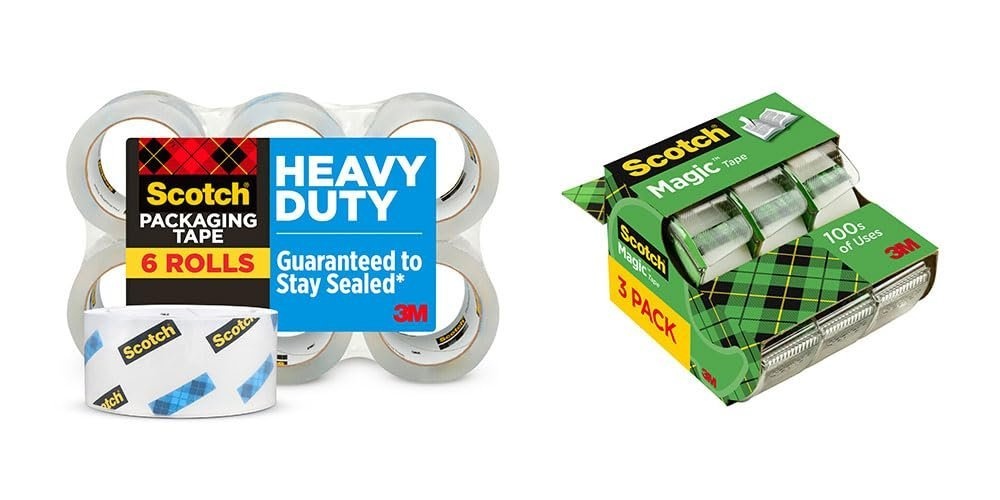 Bundle of Scotch Heavy Duty Packaging Tape, 1.88" x 54.6 yd, Designed for Packing, Shipping and Mailing, 3" Core, 6 Rolls + Scotch Magic Tape, 3 Dispensered Rolls, Clear Tape, 3/4 x 300 Inches