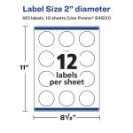 Avery® Printable Durable White Round Labels, Sure Feed® Technology, 2" Diameter, Print-to-the-Edge, Waterproof Labels, Laser & Pigment-Based Inkjet Compatible, 120 Total - Image 5