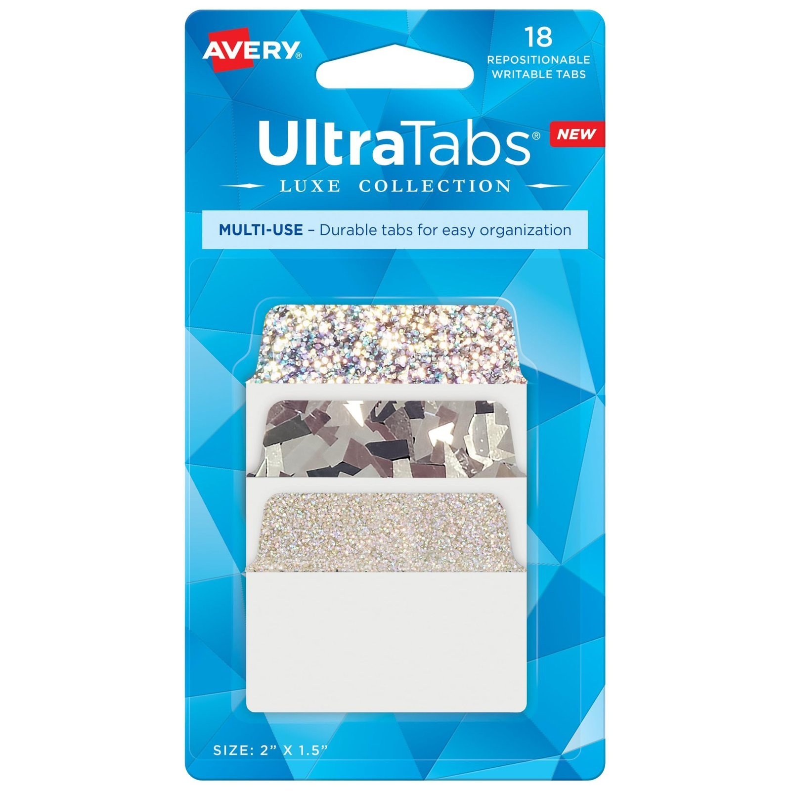Avery Ultra Tabs, 2" x 1.5" Repositionable, Holographic, 18 Tabs