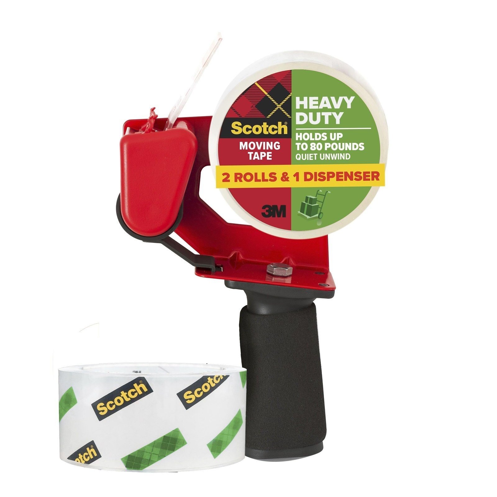 71Ke1ciG8FL.jpg Scotch Heavy Duty Moving Packing Tape, Clear, Makes Packing Easier & Quieter, 1.88 in. x 54.6 yd., 2 Tape Rolls with 1 Dispenser - Image 1