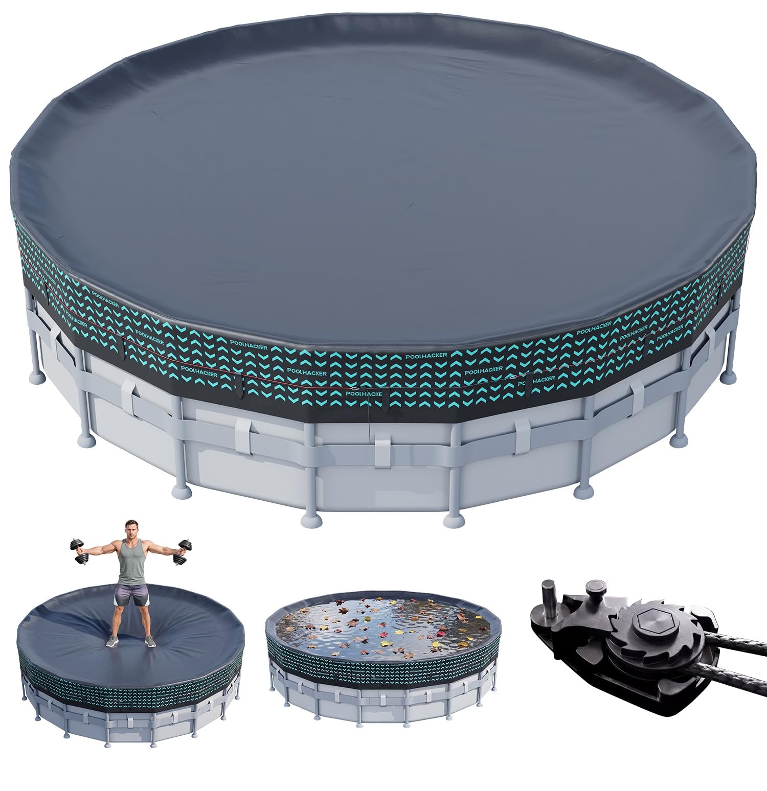 POOLHACKER 550D Heavy-Duty 18 ft Round Pool Cover for Above Ground Pools