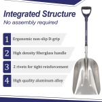 Nohovu Aluminum Snow Shovel - Large Capacity Driveway Snow Removal Tool, Fiberglass D-Handle, 45 Inch Blade - Image 4