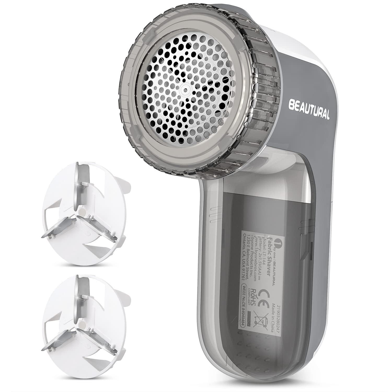 BEAUTURAL Lint Remover Fabric Shaver and Sweater Defuzzer with 2-Speeds, 2 Replaceable Stainless Steel Blades, Battery Operated
