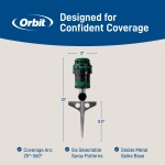 Orbit H2O-Six Gear-Drive Sprinkler on Metal T-Spike - Customizable Lawn Watering Coverage - Multi-Pattern Rotating Head with Adjustable Spray Range - Durable Outdoor Yard Irrigation Sprinkler - 58573 - Image 9