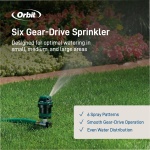Orbit H2O-Six Gear-Drive Sprinkler on Metal T-Spike - Customizable Lawn Watering Coverage - Multi-Pattern Rotating Head with Adjustable Spray Range - Durable Outdoor Yard Irrigation Sprinkler - 58573 - Image 2