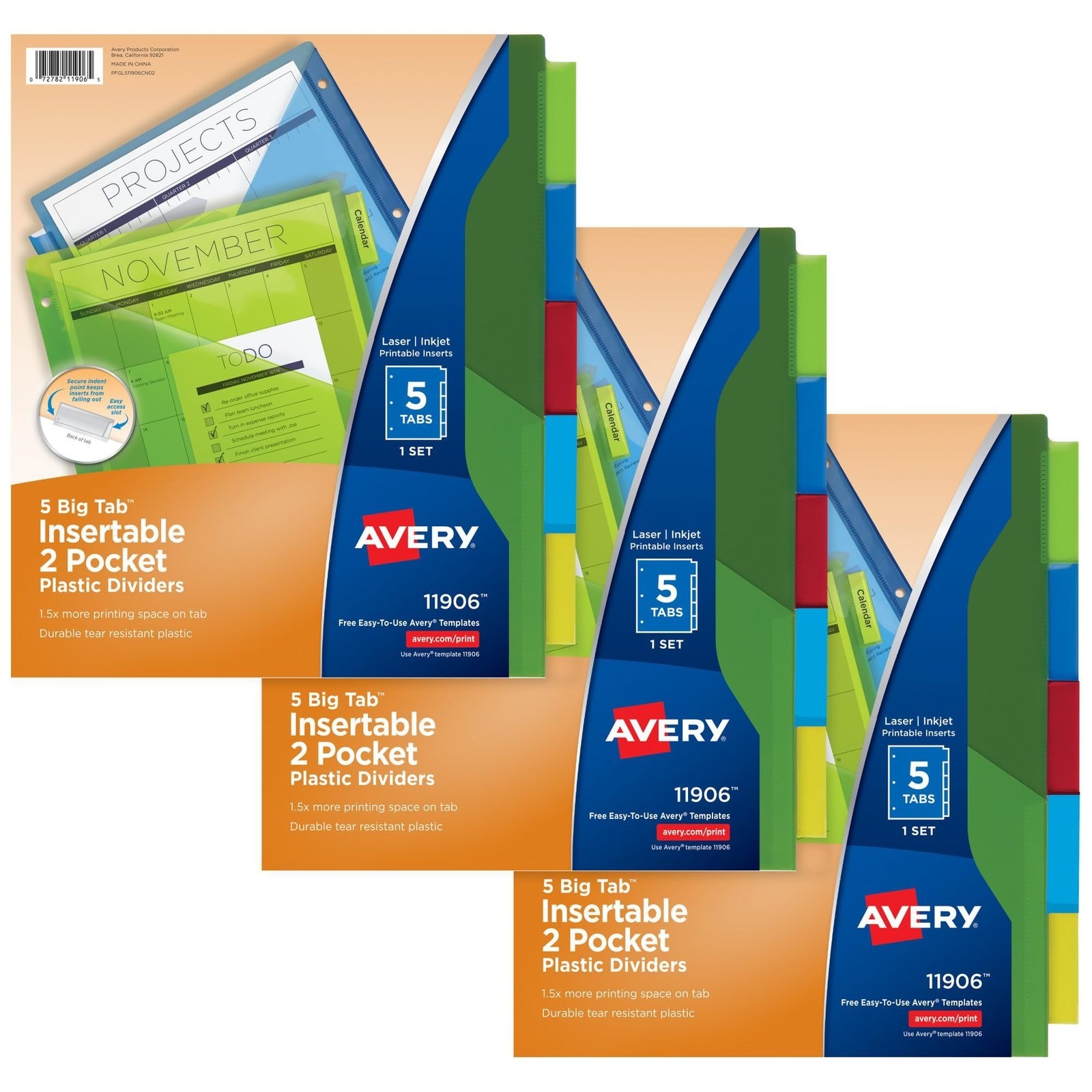 Avery Big Tab Insertable Dividers, 5-Tab, Multicolor, 3 Sets